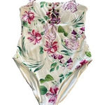 Tinibikini Women's Swimsuit  White Floral Tropical Front Tie Size LRG EUC #1172 Photo 0