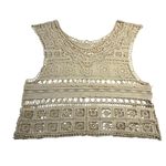 Women's Crewneck Sleeveless Sheer Crochet Crop Top Sz XS Festival Hippie Casual Photo 1