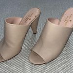 Kate Spade  Pink Nude Pebble Leather Peep Toe Cone Heel Mules Classic Sz 8 Photo 2