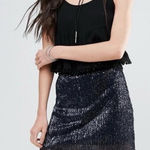 Free People  Sz 10 Wild Child Sequined Mini Skirt Navy Blue Cocktail Party Photo 0