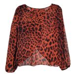 YA Los Angeles Leopard Print Blouse Top Women's Size S Long Sleeve Sheer‎ Orange Black Photo 3