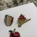 Lot Of 3 MCostume Brooch / Pin Gold Tone Red Enamel Apples / Avon Heart Cart Photo 2