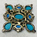 Statement Brooch Pin Greens Blues Clear Iridescent Stones Silver Tone Metal Photo 13