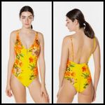 Desigual ππ Cancun One Piece Swimsuit ~ Tropical Yellow Floral Pattern NWT Photo 3