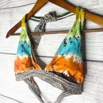 Billabong  Colorful Tie-Dye Halter Bikini Top Size Large Brown Orange Blue Green Photo 2