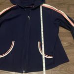 Gloria Vanderbilt Retro Style Navy 3/4 Sleeve Zip Up Hoodie with Pink & White Accents, Size Medium Photo 3