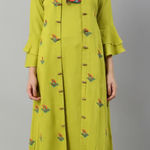 Neerus Green Embroidered A Line Kurta w/ Jacket Maxi Bell Sleeve Womens XXL 2XL Photo 0