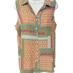Rose + Olive Women M Sleeveless Patchwork Print Collared Button Up Shirt Blouse Pink Size M Photo 0