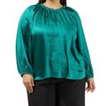 Sugar Lips Alcazar Raglan Sleeve Satin Blouse in Emerald size 3X Long Sleeve NWT Photo 0