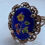 14k Gold Victorian Cobalt Blue Enamel Glass Floral Women’s Antique Ring Black Photo 1