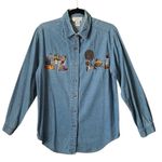 Vintage embroidered fall design denim Christopher and Banks button shirt. Size M Blue Size M Photo 0