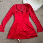 House Of CB Longsleeve Satin & Lace Mini Dress S - Red Photo 4