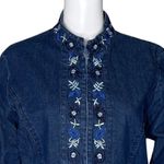 The Vermont Country Store Embroidered Denim Jacket Women's M Blue Floral Boho‎ Size M Photo 4