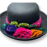 Vintage Toucan New York Hat 100% Wool Felt Bowler Derby Fedora Flowers Made USA Black Photo 2