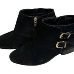 Apri Gallant Black Gold Buckle Suede Leather Ankle Boots Size 8 Photo 0