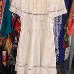 Boho Western off the shoulder, midi cotton dress with embroidery and lace size L White Size L Photo 0
