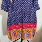 Faded Glory  Blue Orange Pink Sundress Midi Sleeve Dress Large 12 - 14 Photo 3