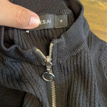 PARI DESAI TIFF SWEATER BODYSUIT BLACK RIBBED LONG SLEEVE O ZIPPER STRETCHY S Photo 4