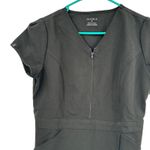 Jaanuu  Size Small Short Sleeve Scrub Top Shirt Black Pockets Zip V Neck Fitted Photo 2