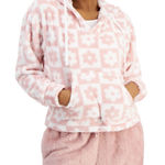 Crave fame  NWOT Woobie Printed Fuzzy Cropped Hooded Sweater in Dusty Pink Photo 0