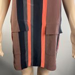 Broadway & Broome Silk Shift Dress Women’s Size S Short Sleeves Stripes Pockets Brown Photo 2
