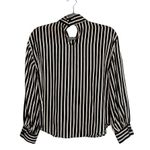 ZARA Long Sleeve Professional Stripe Mock Tie Neck Blouse Key Hole Back XS Black Photo 3