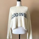Nasty Gal | Cream GOOD IN BED Graphic Loungewear Fuzzy Cropped Sweater S… Photo 1