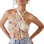 Free People  Floral Under Wraps Gold Tropical Bodysuit Sleeveless Mesh Women’s S Photo 2