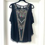 Free People Gypsy Spell Black Embroidered & Beaded Cold Shoulder Blouse, Size S Photo 2