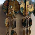 Vintage Blue Polymer Clay Women’s Gold Tone Western Stones Chandelier Earrings Green Photo 5
