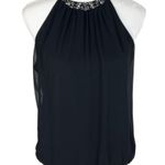 EXPRESS  Black Sleeveless Dressy Tank Top Blouse Rhinestone High Neck Medium Photo 0