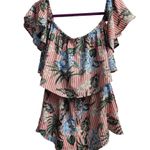 LAtiste By Amy Rompers Womens Size Small Floral Stripe Ruffled OffShoulder Boho Red Photo 0