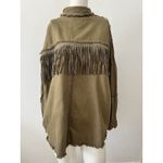 ZARA Olive Green Shacket L Fringe Studded Western Rodeo Snap Button Cotton Photo 3