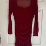 Burgundy Mesh Sleeve Bodycon Dress Size L Photo 2