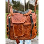Vintage Hand Tooled Leather Western Saddle Shoulder Bag Purse Rodeo Horse Equine Brown Photo 2
