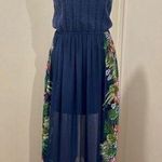 Candie's Navy Blue Sleeveless Maxi Dress With Tropical Floral Palm Leaf Details Photo 0