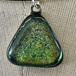 Dichroic Glass Triangle Pendant Necklace on Black Wire Cord Photo 1