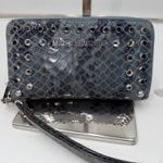 Michael Kors Studded Snake Embossed Zip Around Wristlet Blue Silver Accents Photo 0