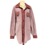 Free People  Ruby Jacket Pink Burgundy Fleece Shacket Sz Small Oversized Boho Photo 3