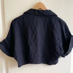 Ostra Brasil Drop Sleeve Navy Linen Short Blouse Shirt Size XS Black Photo 3