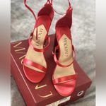 Red satin & glitter strappy lace up high heel shoes prom special occasion size 9 Photo 5