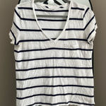 Madewell  Navy and White Striped V-Neck Tee Photo 0