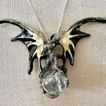 Unisex Mystical dragon with crystal ball pendant necklace Photo 0