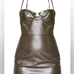 Pretty Little Thing  Dark Khaki PU Cup Detail Halterneck Bodycon Dress Photo 1