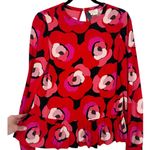 Kate Spade Deco Rose Peplum Blouse Top Floral Long Sleeve Red Size 0 Feminine Photo 6