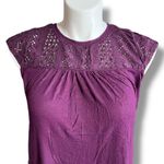 Merona  Womens T Shirt Blouse Top Sheer Lace Shoulders Shirt Cap Sleeves Purple Photo 5
