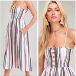 Free People Boho Lilah Smocked Striped Square Neck Button Top Maxi Dress Large Photo 2
