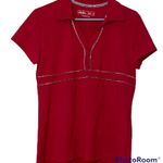 Lady Hagen  hydro-dri medium women’s red and houndstooth lined v neck polo golf t Photo 0