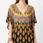 Trina Turk  Black Print Short Sleeve Swim Bathing Suit Cover Up Dress M Photo 0