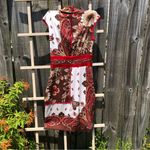 Bebe 🛍️ Brown Paisley Print Silk Dress Fitted Bodice XS Photo 4